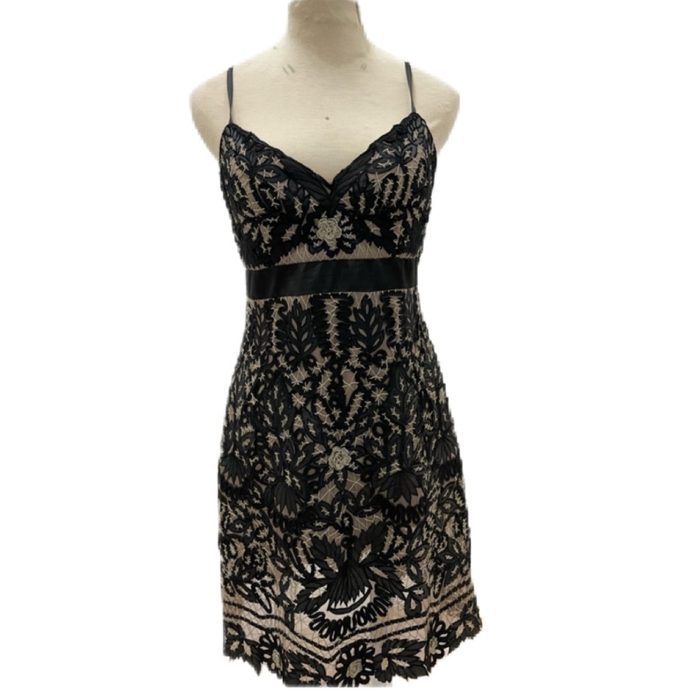 NWT Sue Wong Black and Taupe Embroidered Dress